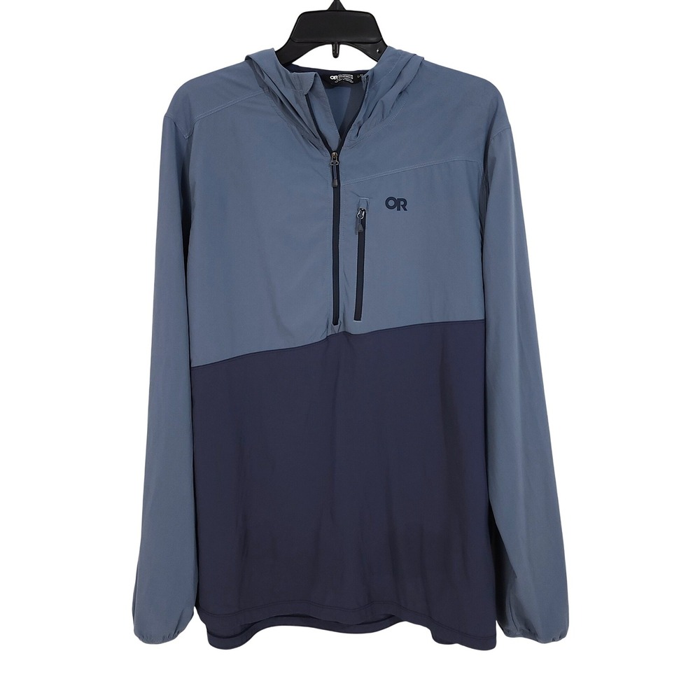 Outdoor Research Astroman Sun Hoodie Mens Large Blue Colorblock Lightweight